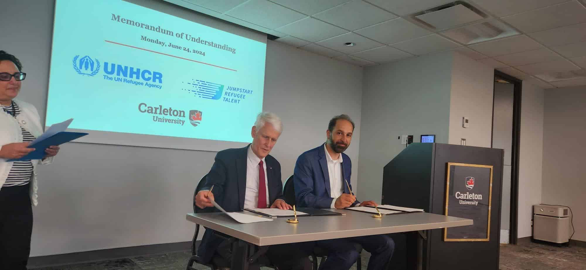 Jumpstart Refugee Talent and Carleton University sign an MOU on June 24th, 2024.