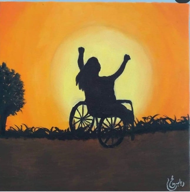 Robaba Mohammady expresses her desire to succeed through a drawing of a girl sitting on a chair, raising her hands to convey the emotion of success.
