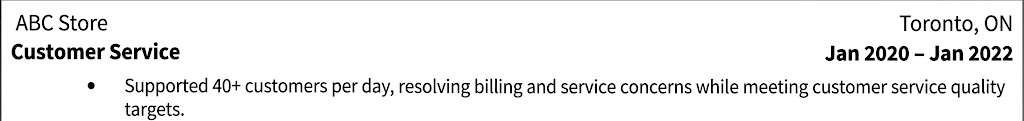Example of a detailed resume bullet point