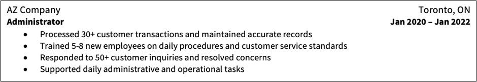 Example of sample resume with concrete numbers for metrics