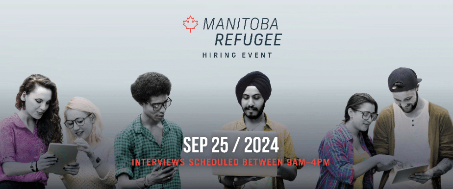 Participants at Manitoba’s first Refugee Hiring Event engage in interviews and networking sessions, connecting refugees with local employers to create meaningful employment opportunities.